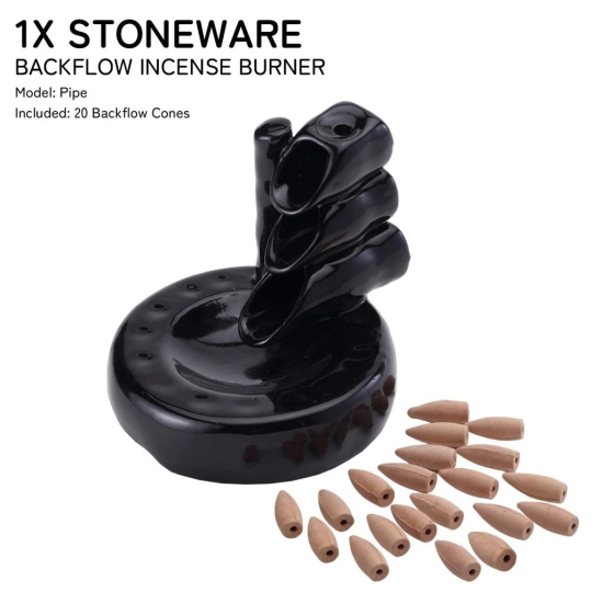 Bodhi House Ceramic Smoke Dropping Fountain Backflow Incense Holder With 20 Incense Cones |Home Decor, Gift | Incense Burner Decorative Showpiece | Aromatherapy (Garden), Black