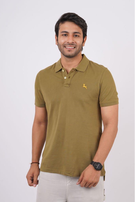 Men's Olive Green Embroidery Polo T-Shirt