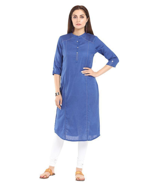 Alena - Blue Cotton Women''s Straight Kurti - S