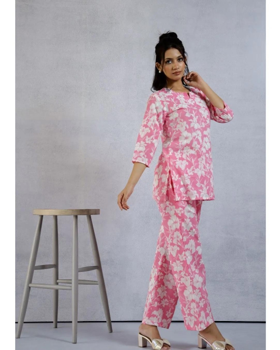 Plus size Pink Floral Printed Cotton Loungewear set-4xl