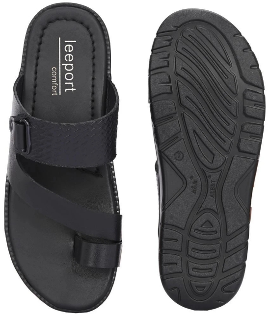 Leeport Black Mens Leather Slipper - None