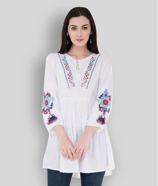 SAAKAA - White Rayon Women's Tunic ( Pack of 1 ) - S