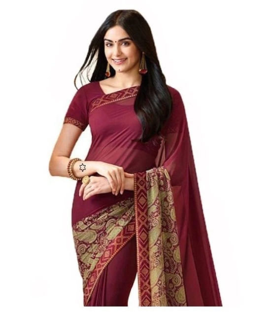 Gazal Fashions - Maroon Chiffon Saree With Blouse Piece (Pack of 1)