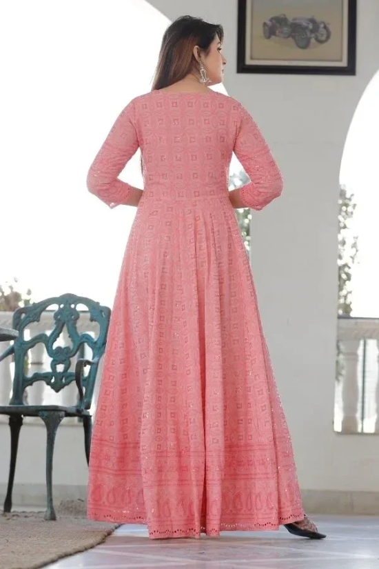 Rose Pink Chikankari Anarkali Suit Set Pink XXXL