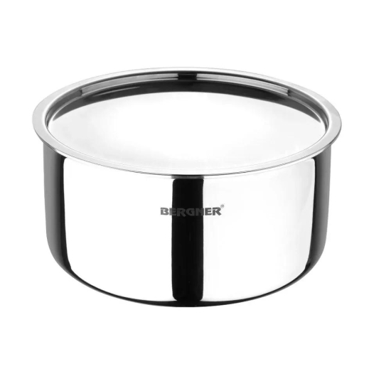 Bergner Argent Tri-Ply Stainless Steel Tope / Patila with Stainless Steel Lid | Gas & Induction Compatible | Silver 24 cm