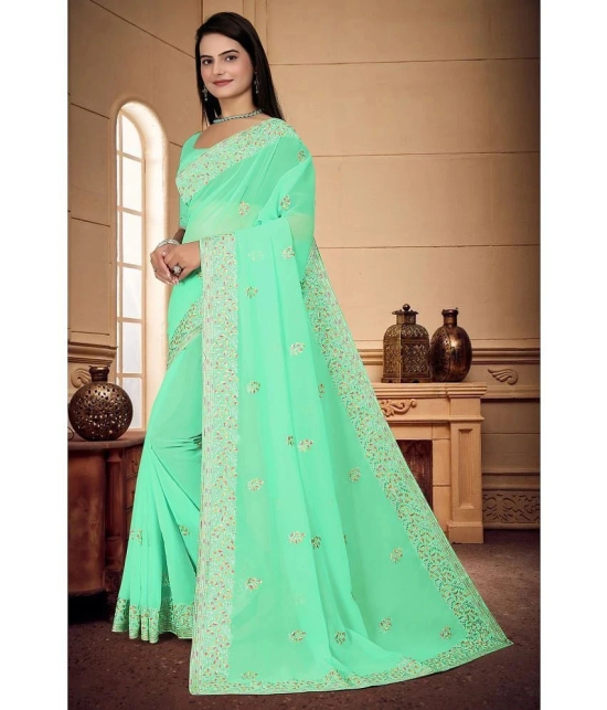 Om Shantam Sarees Georgette Embroidered Saree With Blouse Piece - Sea Green ( Pack of 1 ) - Sea Green