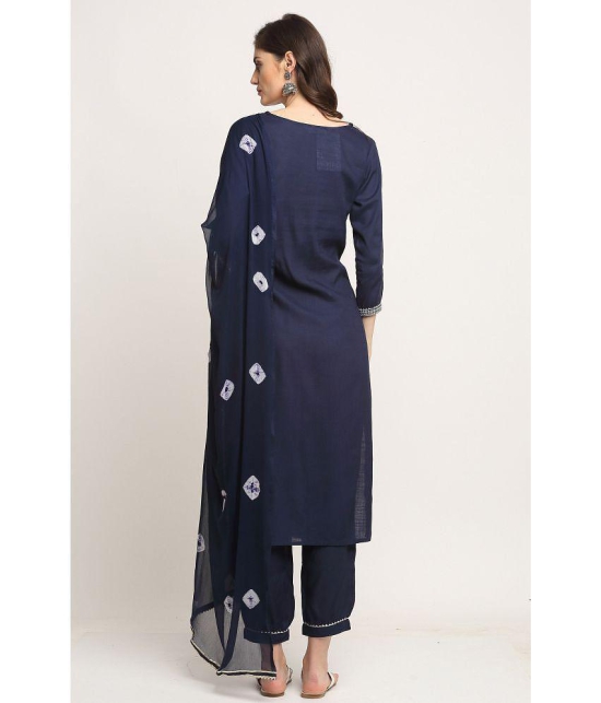 Rajnandini - Navy Blue Straight Cotton Women's Stitched Salwar Suit ( Pack of 1 ) - None