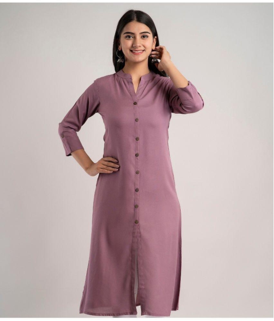 MAUKA - Purple Rayon Women''s Front Slit Kurti ( Pack of 1 ) - None