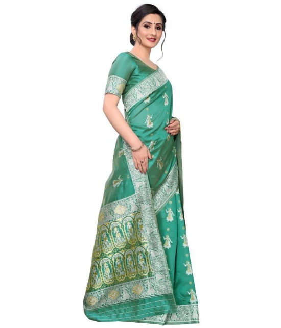 Vbuyz - Green Silk Blend Saree With Blouse Piece (Pack of 1)