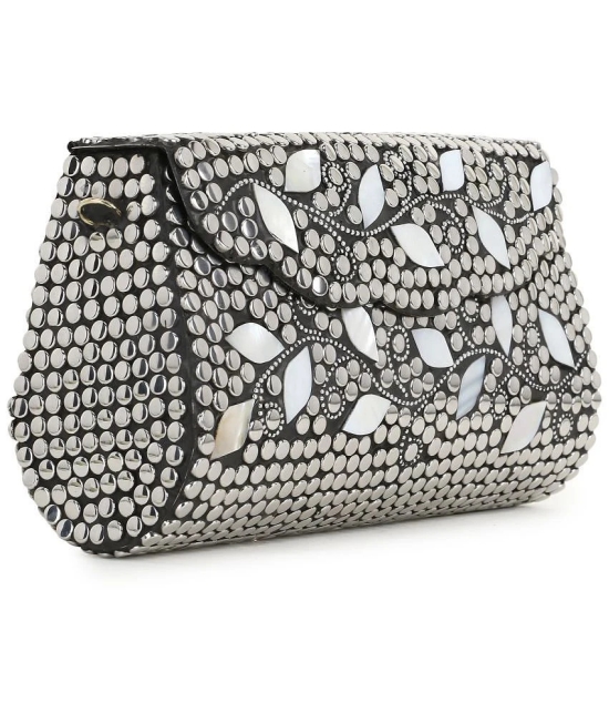 Anekaant Silver Metal Box Clutch - Silver