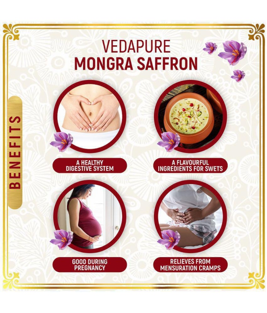 Vedapure Mongra Saffron/Kesar/Zafran/Keshar/Jafran Premium AAA Grade for Pregnant Women, Babies, Beauty, Cooking- 1gm (Pack of 1)