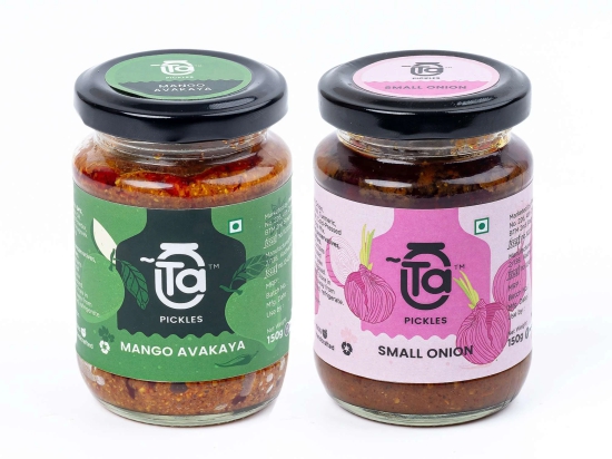 Ta Pickles | Mango Avakaya & Small Onion Pickle | 150g [Pack of 2] Combo Made with Cold Pressed Oil | Homemade | Traditional Indian Taste | Natural |