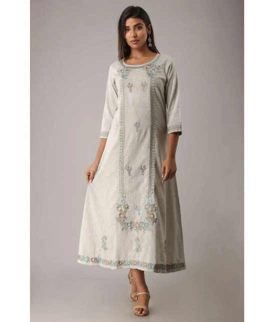 MAUKA - Silver Cotton Womens A-line Kurti ( Pack of 1 ) - None