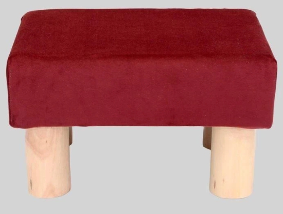 Solid Wood Foot Stool In Velvet Red Colour-Red