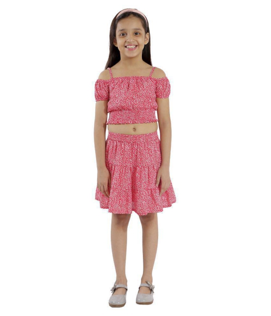 Kids Cave two piece dress for girls fabric- printed summercool (Color_orange peach, Size_3 Years to 12 Years) - None