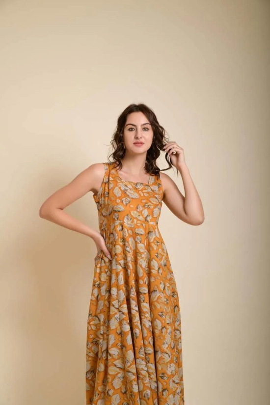 Alina mustard printed gown-XXL