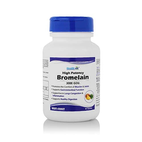 Healthvit Bromelain 3000 GDU, 500 mg, 60 Capsules: Supports Digestion, Bruises, Immune System.-Healthvit Bromelain 3000 GDU, 500 mg, 60 Capsules | Supports Digestion, Bruises, Immune, Extra Strength