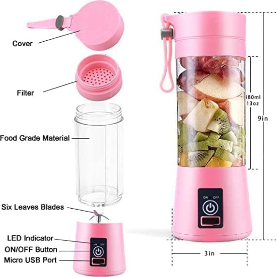 Portable USB Juicer Electric USB Juice Maker Mixer Bottle Blender Grinder Mixer,6 Blades Rechargeable Bottle, Shake Fruit & Vegetable, Juice Blender, Grinder(multi) (SMALL)