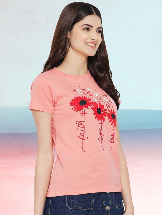 Fabflee - Peach 100% Cotton Regular Women''s T-Shirt ( Pack of 1 ) - None