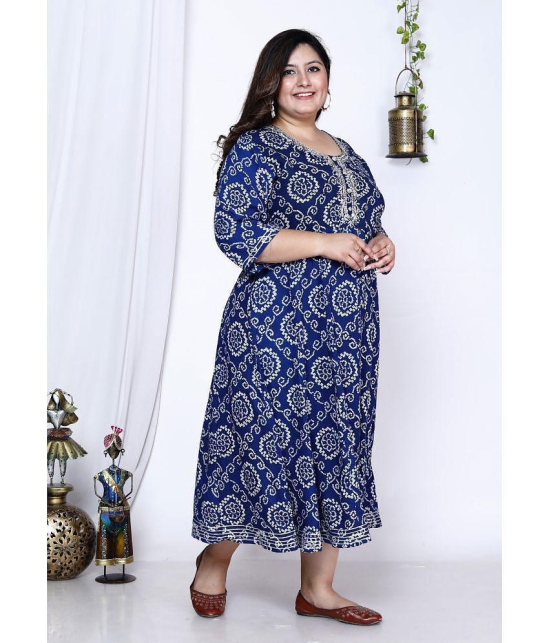 Swasti Cotton Blend Printed Anarkali Women's Kurti - Blue ( Pack of 1 ) - None