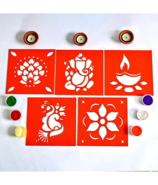 ilearnngrow ilearnngrow Diwali DIY Rangoli Kit - Set Of Five Stencil - Multi-Color