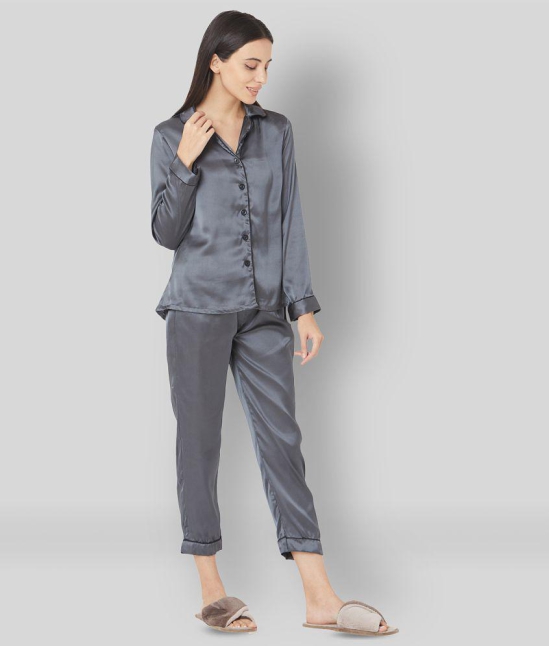 Smarty Pants - Dark Grey Satin Womens Nightwear Nightsuit Sets ( Pack of 1 ) - XL