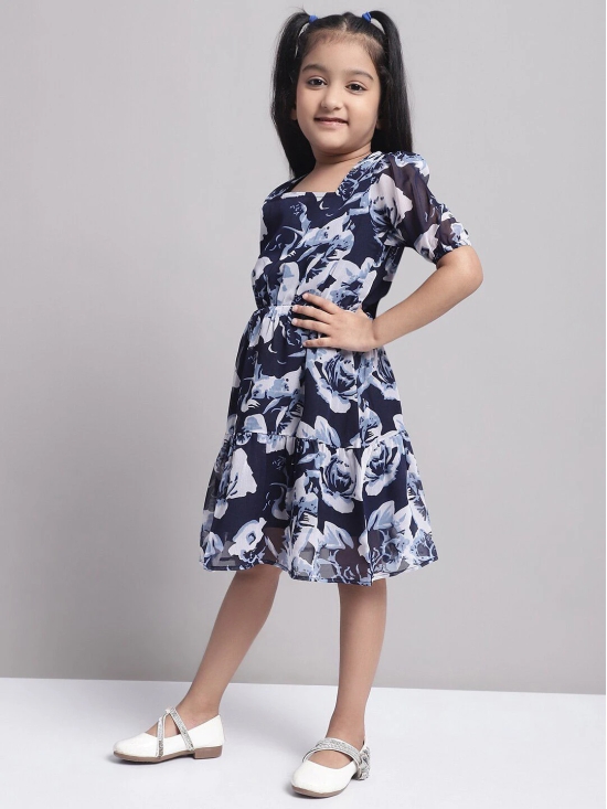 MINI & MING Girls Floral Printed Georgette Fit & Flare Dress