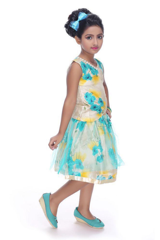 Zadums Girls  A-Line Frock,Green - 3-4 Years