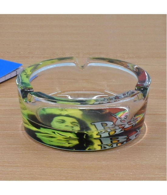 Glass Ashtray for Smokers, Printed, Round (9832) - Multi Color