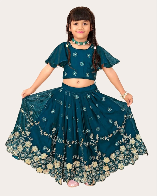 Ethnic Wear Georgette Silk Embroidered Indian Style Full Stitched Lehenga Choli Set-Blue / 3 Years-4 Years