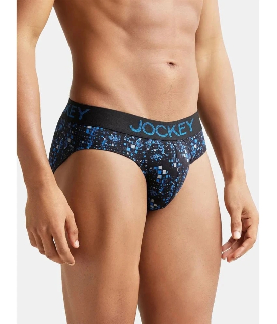 Jockey FP22 Men Super Combed Cotton Elastane Stretch Printed Brief - Black & Sky Diver - None