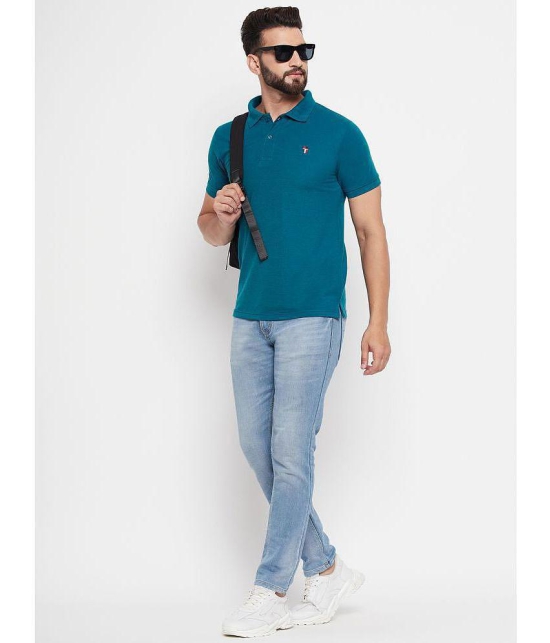 MXN - Teal Blue Cotton Blend Regular Fit Men's Polo T Shirt ( Pack of 1 ) - None