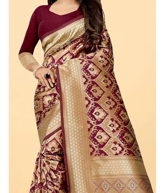 Gazal Fashions - Maroon Banarasi Silk Saree With Blouse Piece ( Pack of 1 ) - Maroon