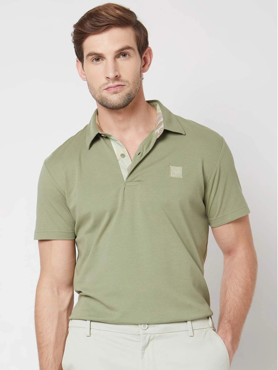 Light Olive Plain Plain Slim Fit Casual Polo