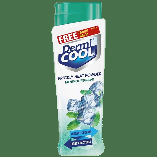 Dermi Cool Prickly Heat Powder Menthol Regular, 150G (Get Zandu Balm Free)