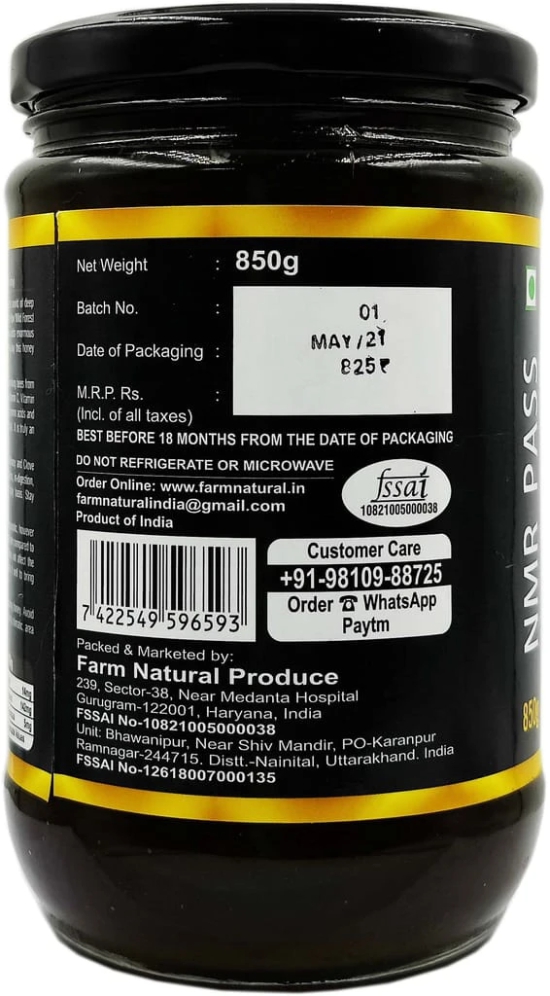 Farm Naturelle- Raw 100% Natural NMR Tested , Pass , Certified Super Delicious and Therapeutic Clove Infused in Wild Forest Honey (850 Gram) Glass Bottle.