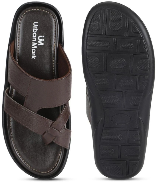 UrbanMark Brown Mens Thong Flip Flop - None