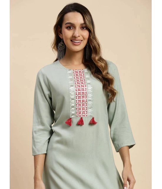 Rangita Women Rayon Embroidered Knee Length Straight Kurti -Mint Green - None