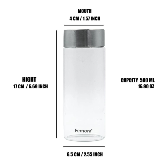 Femora Borosilicate Glass Water Bottle Durability and Elegance Combined, 750ML(1 Pc Set) (Steel Lid)