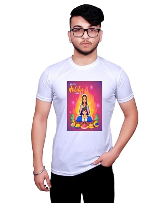 NITYANAND CREATIONS Round Neck White Holi T-Shirt for MEN-HOLI-T-SHIRT-11510-M