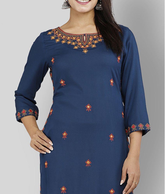 Doriya - Blue Rayon Women's Straight Kurti - L