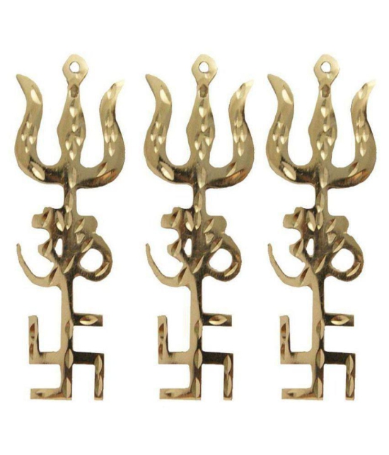 SET OF 3 BRASS Tri shakti Yantra (Swastik Om Trishul Symbol) ( SMALL 3.5 INCH )