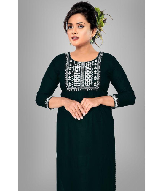 haya fashion - Green Rayon Women's Straight Kurti ( Pack of 1 ) - None