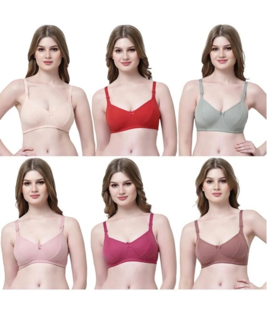 Softskin Pack of 6 Cotton Blend Non Padded Womens Plunge Bra ( Multicolor ) cozy bra - None