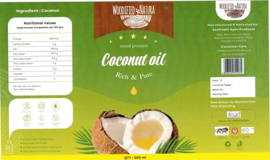 Woodified Natura Organic Wood Pressed Natural Coconut Oil Pure Cold Pressed Edibile Narial ka Tel (1 LTR)