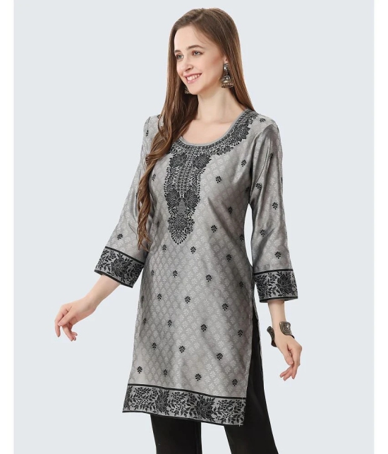 Meher Impex Art Silk Printed Straight Womens Kurti - Grey ( Pack of 1 ) - None