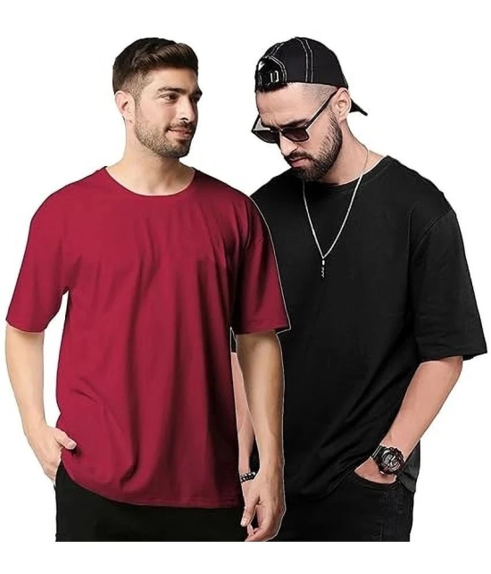 Leotude Cotton Blend Oversized Fit Solid Half Sleeves Mens T-Shirt - Black ( Pack of 2 ) - None