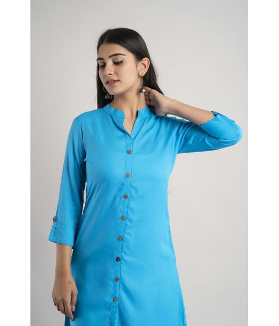 MAUKA - Blue Rayon Womens Front Slit Kurti ( Pack of 1 ) - None