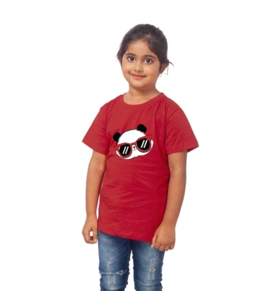 Girls Cotton Panda Glass Half Sleeve TShirt (Maroon) PID41490