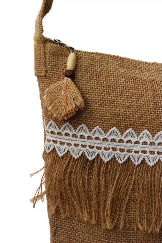 Tisser jute bag With lacework